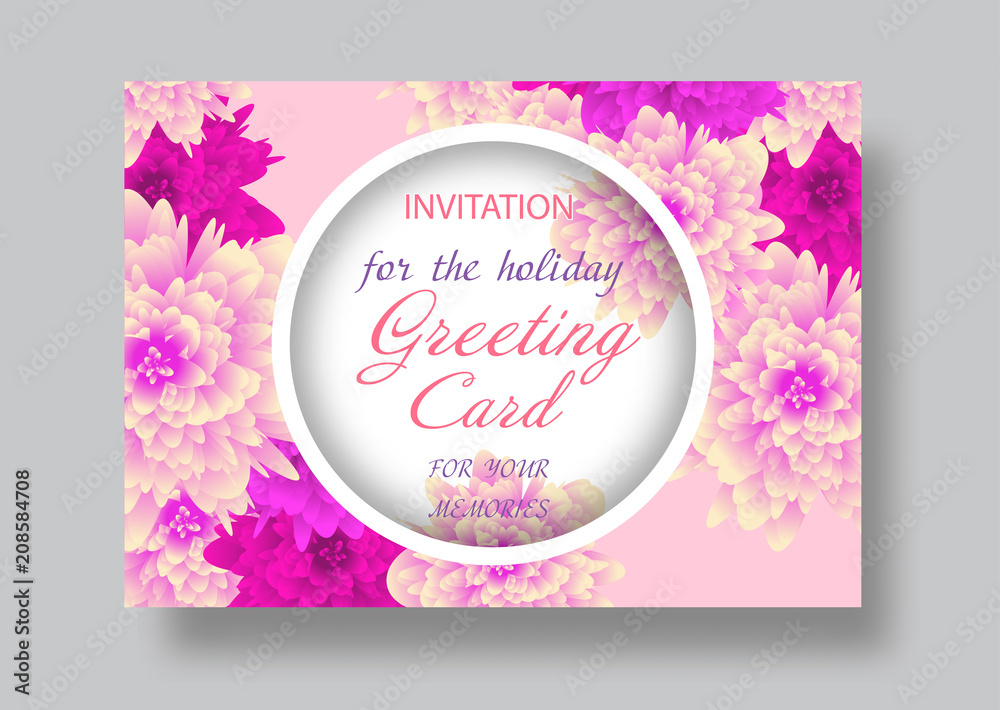 Greeting card with flowers template. Elegant background. Vector illustration.