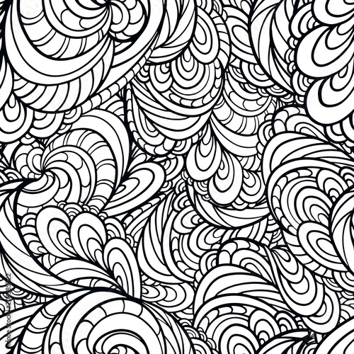 Black and white abstract doodles seamless pattern.