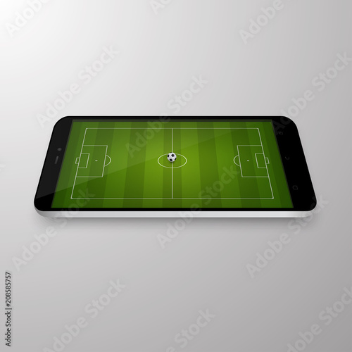 Smart phone with football field. Betting online