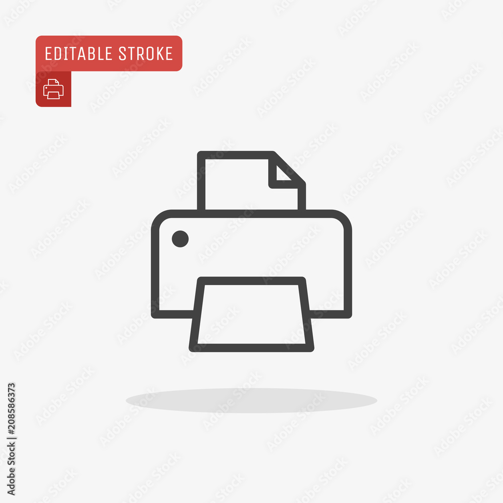Outline printer icon isolated on grey background. Line fax symbol for website design, mobile application, ui. Editable stroke. Vector illustration, eps10. Outline printer icon isolated on grey background. Line fax symbol for website design, mobile application, ui. Editable stroke. Vector illustration, eps10.