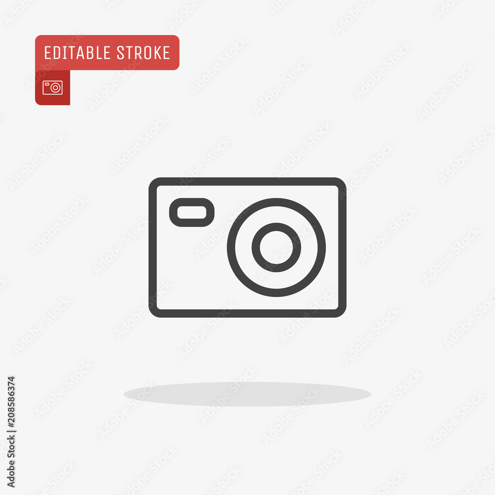 Outline photo camera icon isolated on grey background, for website design, mobile application, ui. Editable stroke. Vector illustration, eps10. Outline photo camera icon isolated on grey background, for website design, mobile application, ui. Editable stroke. Vector illustration, eps10.