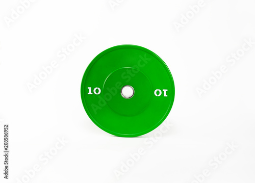 green barbells on white background