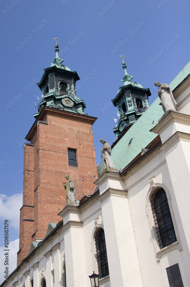 Gniezno, Poland. View of the cathedral. The Catholic church.