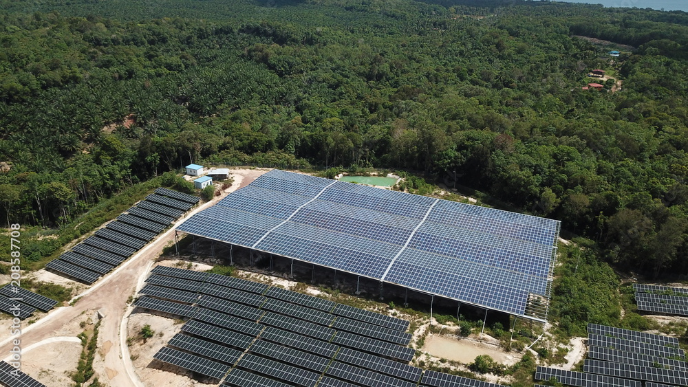 Aerial photo Solar power plant in jungle