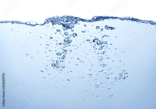 clean blue water surface with air bubbles on white background
