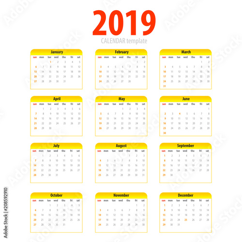 Printable calendar 2019 simple template halftone