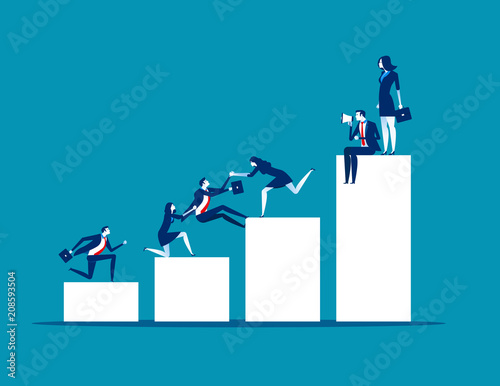 Teamwork Success. Business people help colleagues, Concept business vector illustration, Flat business cartoon design, Advertising material.