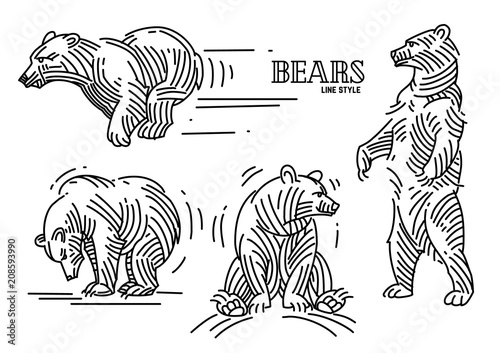 illustration set of bears in linear style