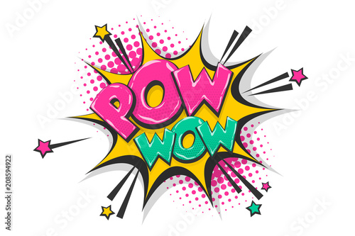 Pow pop art comic book text speech bubble