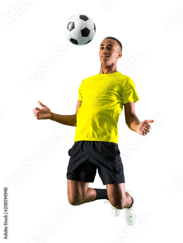 Soccer player man with dark skinned playing