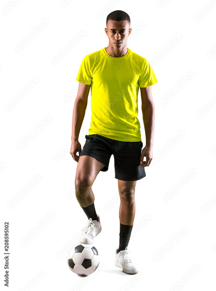 Soccer player man with dark skinned playing