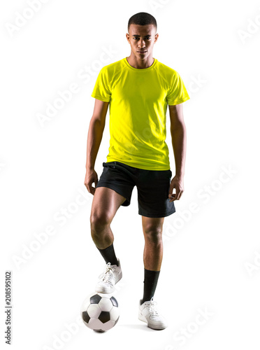Soccer player man with dark skinned playing © luismolinero