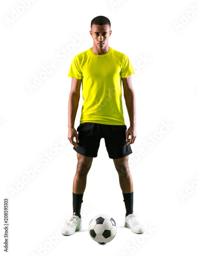 Soccer player man with dark skinned playing © luismolinero