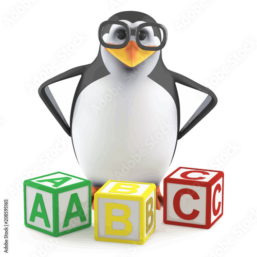 Vector 3d Academic penguin with counting blocks