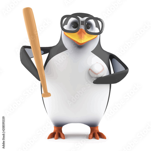 Vector 3d Academic penguin plays baseball