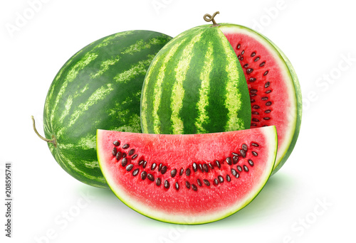 Isolated fruits. Two watermelons isolated on white background with clipping path