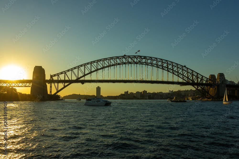 sunset, sky, beautiful, sydney, water, travel, australia, background, bridge, harbour, city, sea, landscape, view, nature, harbor, summer, architecture, blue, cityscape, skyline, tourism, ocean, landm