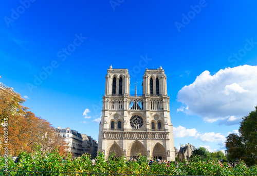 facade of Notre Dame cathedral, Paris, France