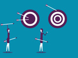 Business team shooting target different goals. Vector illustration business concept, Accuracy, sport target.