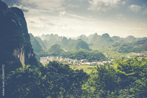 Landscape of Guilin, Karst mountains. Located near Yangshuo, Guilin, Guangxi, China.
