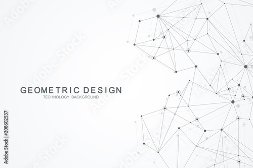 Abstract polygonal background with connected lines and dots. Minimalistic geometric pattern. Molecule structure and communication. Graphic plexus background. Science, medicine, technology concept.