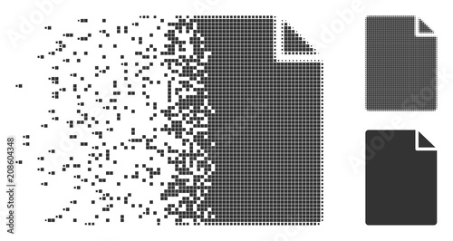 Gray vector new file icon in dissolved, dotted halftone and undamaged whole variants. Disappearing effect involves rectangle dots. Points are organized into disappearing new file form.