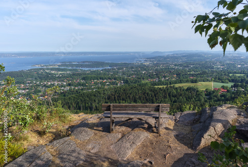 View over Oslofjord towards south and Slememstad from Skaugum hill, ca 3 km steep hike from nearest parking
