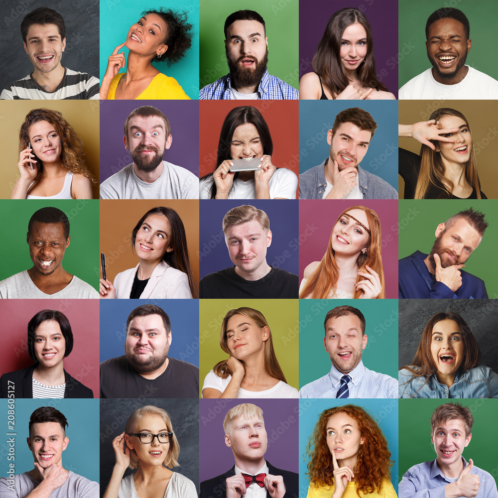 Diverse young people positive and negative emotions set Diverse young people positive and negative emotions set