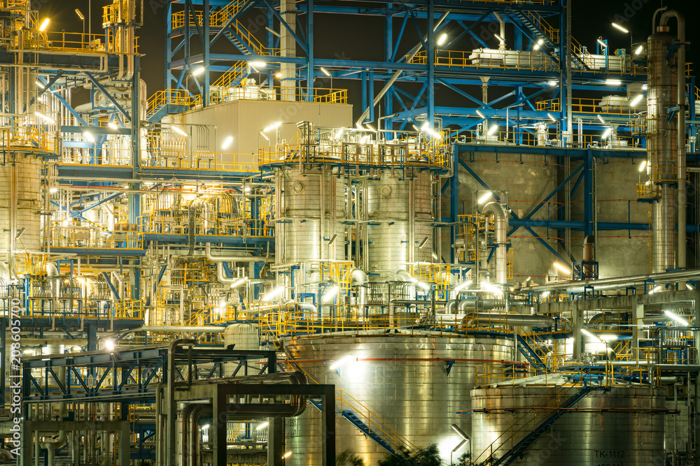 Oil and gas refinery plant area at twilight