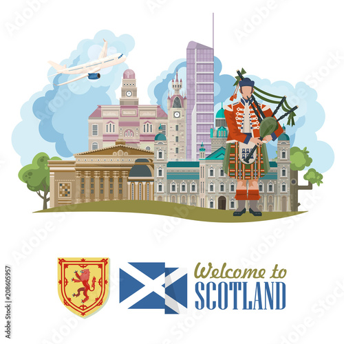 Scotland travel vector in modern style. Scottish landscapes