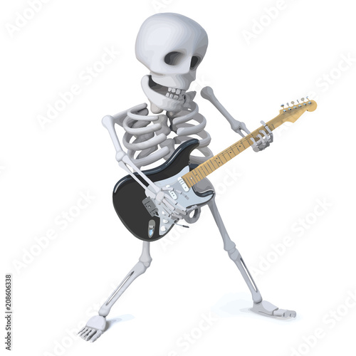 Vector 3d Skeleton strikes a pose as he plays a riff on his electric guitar