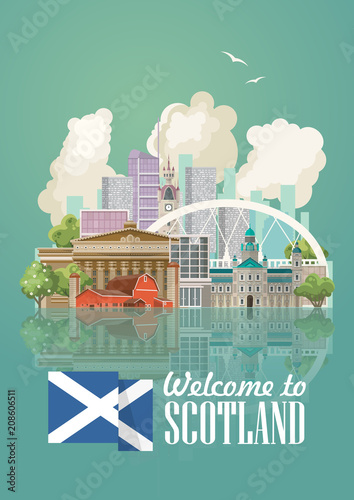 Scotland travel vector in modern style. Scottish landscapes