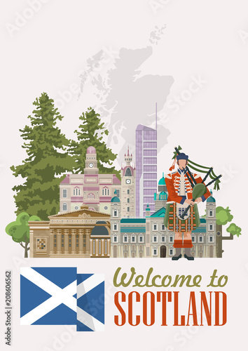 Scotland travel vector in modern style. Scottish landscapes