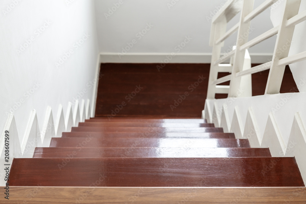 Obraz premium Hardwood stair steps, interior stairs material and home design
