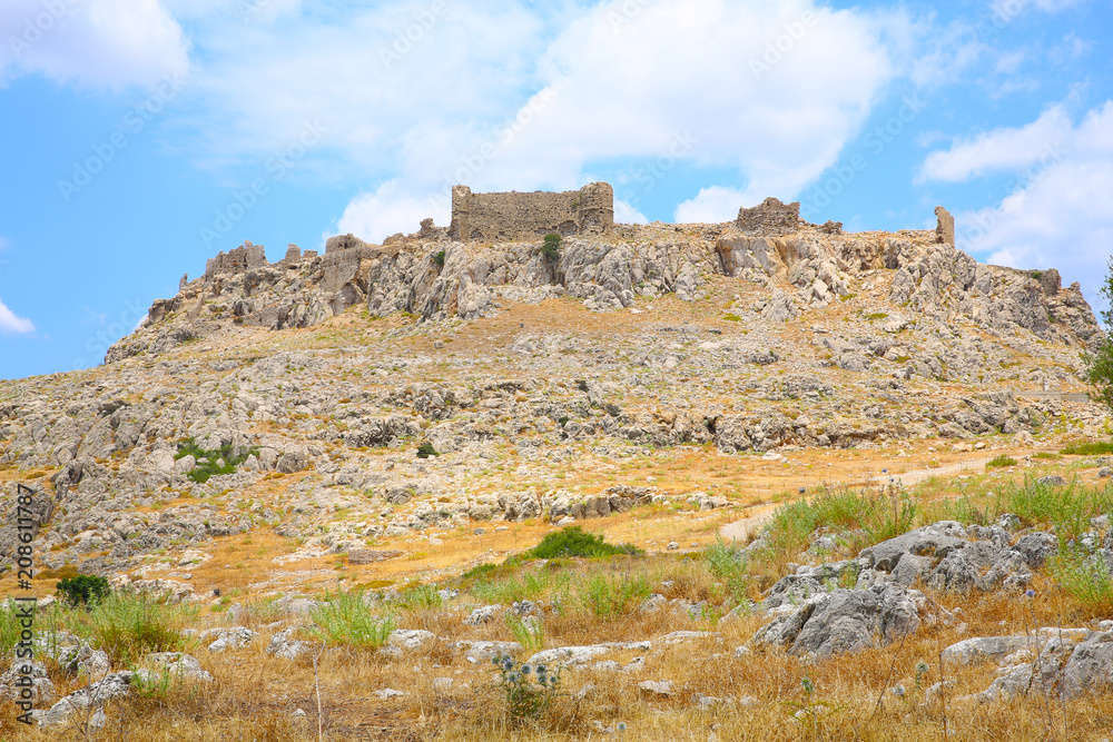 Medieval Feraklos Castle on Rhodes Island, Mediterranean Sea, Greece