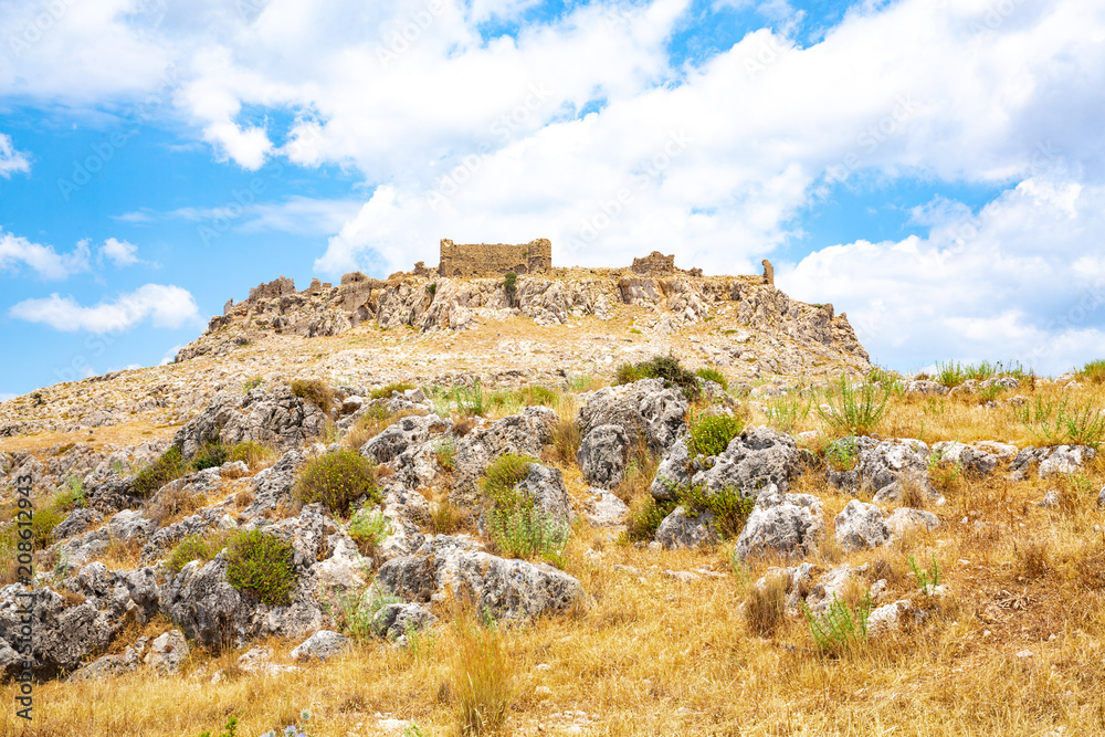 The ruin of Feraklos Castle on Rhodes Island, Mediterranean Sea, Greece