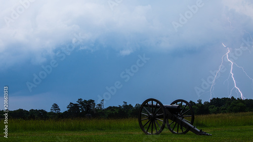 Lightning strike over the cannons at Manassas National Battlefield Park