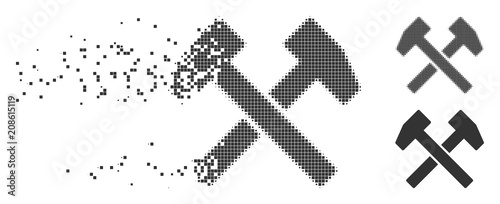 Obraz na plátně Gray vector work hammers icon in dissolved, dotted halftone and undamaged solid variants