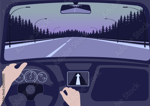 View of the road from the car interior vector illustration.