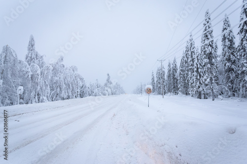 Heavy snow landscape from Sotkamo, Finland.