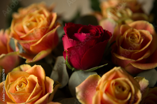 Red and orange roses bouquet