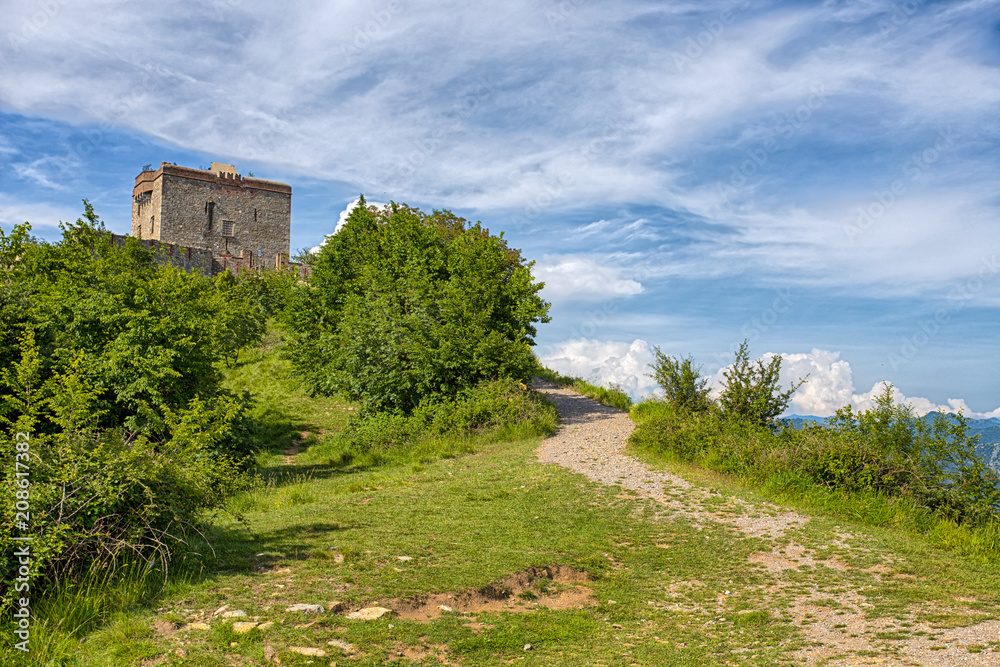 View of Fort Puin in the city of Genoa Mura park trail (Parco delle Mura), Genoa (Genova), Italy.