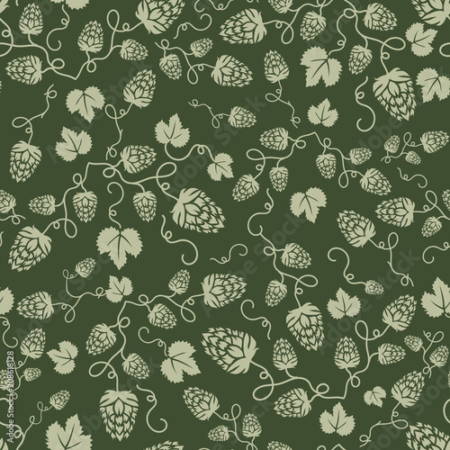 Beer hops ornamental seamless pattern. Beverage, textile, wallpaper print. 