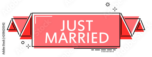 red flat line banner just married