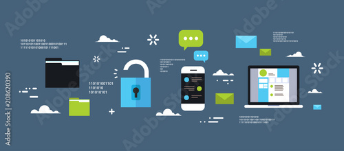 Safe Electronic Money Protection Concept Privacy Computer Internet Information Security Flat Banner Logo Vector Illustration