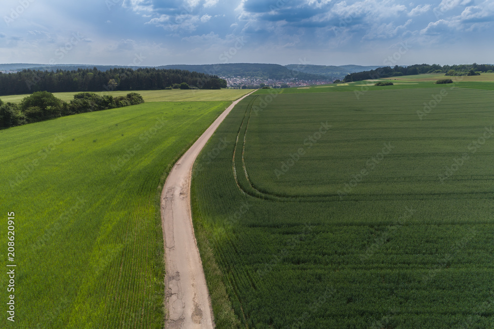 Fototapeta premium Luftbild Wiesen und Felder im Frühling