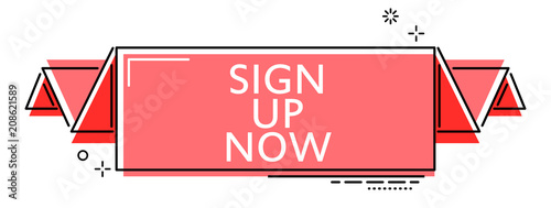 red flat line banner sign up now