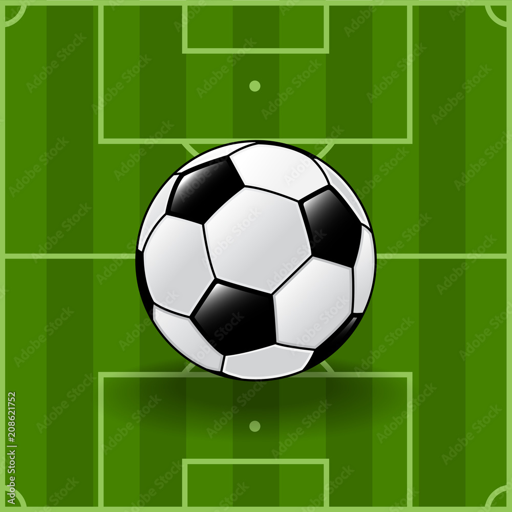 Soccer ball on soccer field background-Vector Illustration. Soccer ball on soccer field background-Vector Illustration.