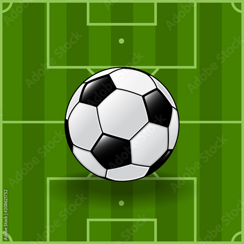 Soccer ball on soccer field background-Vector Illustration. © solargaria