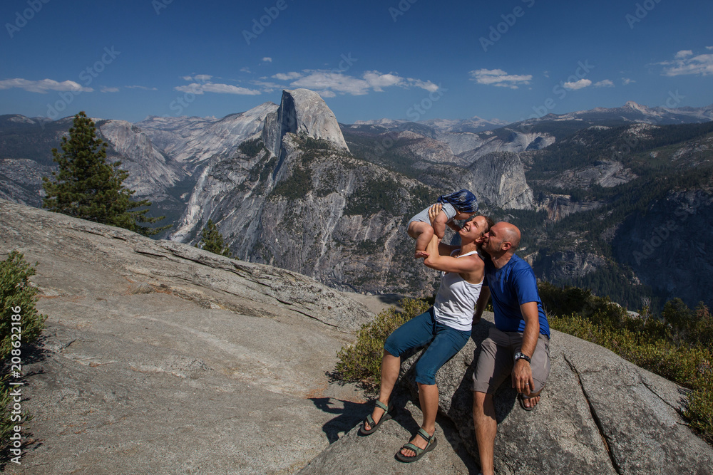 Fototapeta premium Family with infant visit Yosemite national park in California
